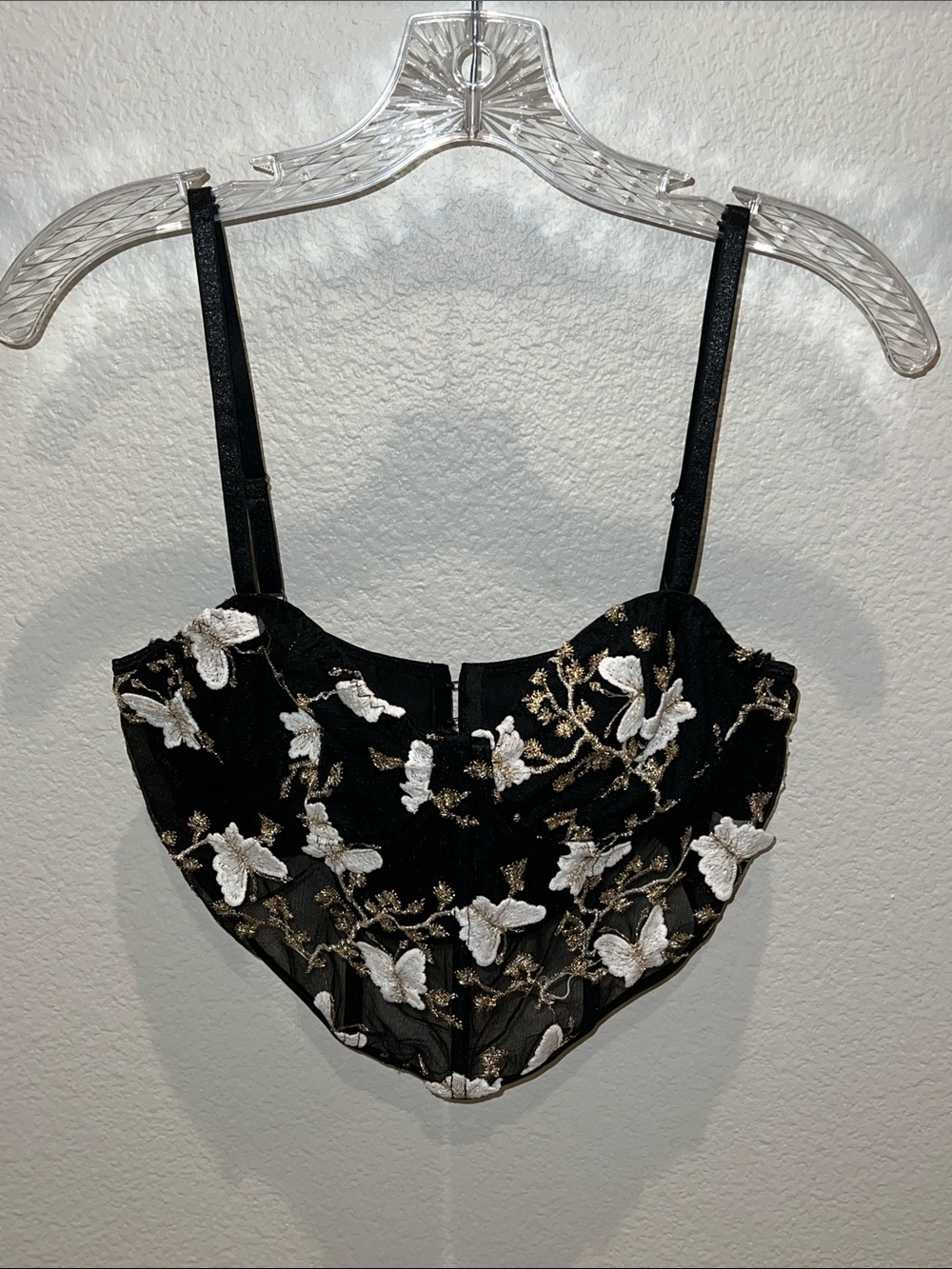SHEIN Black Floral Embroidered Bustier Top